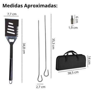 Kit para Churrasco 16 Peas em Inox Premium com Estojo + Churrasqueira Porttil Braseiro 3 Espetos e 1 Grelha