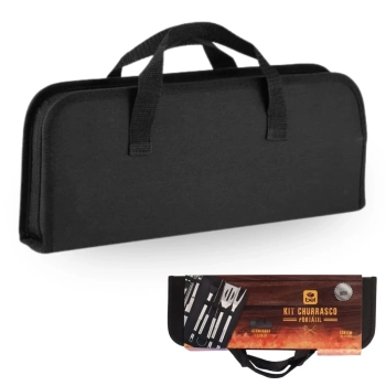 Kit para Churrasco 16 Peas em Inox Premium com Estojo + Churrasqueira Porttil Braseiro 3 Espetos e 1 Grelha