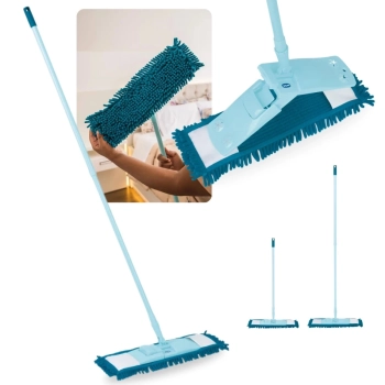 Kit Esfrego Mgico Mop Limpeza Pratica Retrtil Microfibra + Cesto Organizador com Divisrias e Ala