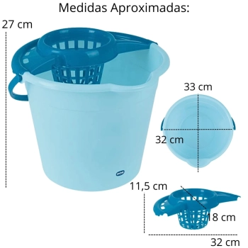 Kit Balde 12 Litros com Suporte Espremedor Removvel + Mini Varal para Roupas Intimas Preto