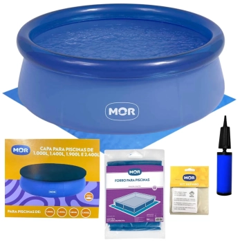 Kit Piscina Infantil 1000 Litros Redonda Inflavel Mor + Capa e Forro para Proteo + Mini Bomba