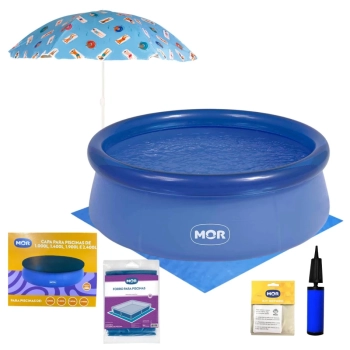 Kit Piscina Infantil 1000 Lts Redonda Inflavel + Capa e Forro + Guarda Sol 1,30m + Mini Bomba