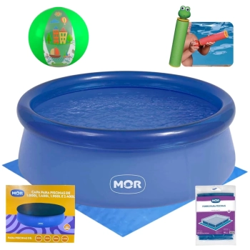Kit Piscina Infantil 1000 Lts Redonda Inflavel + Capa e Forro + Bola Verde 40cm + Lana gua Bichinhos