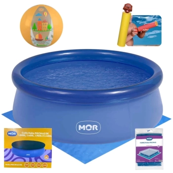Kit Piscina Infantil 1000 Lts Redonda Inflavel + Capa e Forro + Bola Laranja 40cm + Lana gua Bichinhos