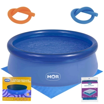 Kit Piscina Infantil 1000 Lts Redonda Inflavel + Capa e Forro + Macarro Espaguete Coloridos