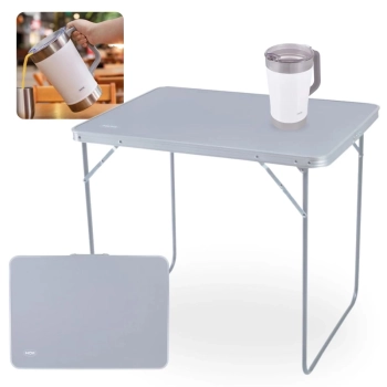 Kit Mesa Dobr�vel Port�til com Al�a 80 Cm + Jarra Termica 1,9lts Jug Branca em Inox / Pesca Camping e Praia