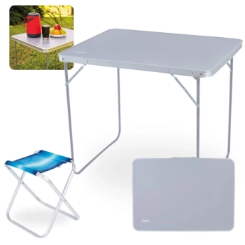 Kit Mesa Dobrvel Porttil com Ala 80 Cm + Banqueta Dobravel em Aluminio para Pesca Camping e Praia