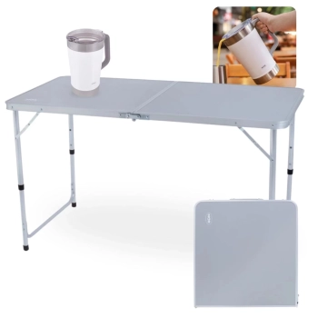 Kit Mesa Porttil Vira Maleta com Ala 1,20m + Jarra Termica 1,9lts Jug Branca em Inox / Pesca Camping e Praia