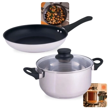 Kit Panela Caarola 21cm 3,2l com Tampa + Frigideira 25cm 1,8l Ao Inox Induo e a Gs / Fundo Triplo Mor