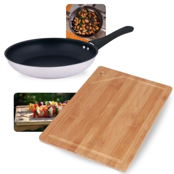 Kit Frigideira 25cm Inox Antiaderente 1,8l Fundo Triplo Induo e Gs + Tabua de Carne 35cm em Bambu Mor