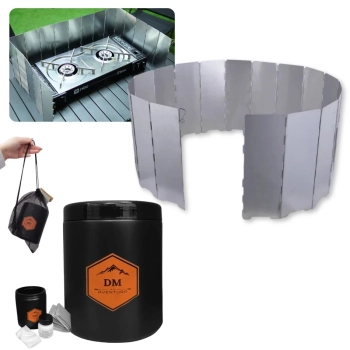 Kit Protetor de Vento para Fogareiro 1,48m Dobrvel + Shit Tube 1l Coletor Porta Dejeto Camping Trilha