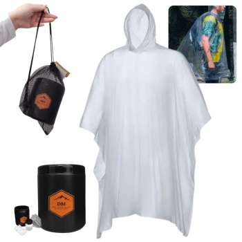Kit Poncho Capa de Chuva Impermevel para Emergencia Transparente + Shit Tube 1l Coletor Porta Dejeto Camping