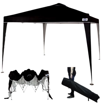 Kit Gazebo Articulado X-flex Preto Mor Tenda Praia 3x3 Sanfonada + Bolsa para Transporte com Rodas
