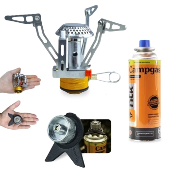 Kit Conversor para Gas Tubo Compacto + Mini Fogareiro Compacto Acendedor Automtico + Refil Campgas