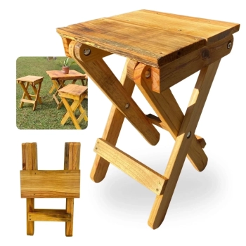 Banco de Madeira Banqueta Dobravel Rustica Artesanal para Camping, Pesca e Jardim