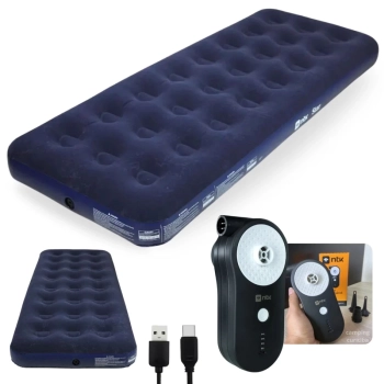 Kit Colcho Inflvel Solteiro Star Ntk + Bomba de Ar Recarregavel Via Usb Portatil
