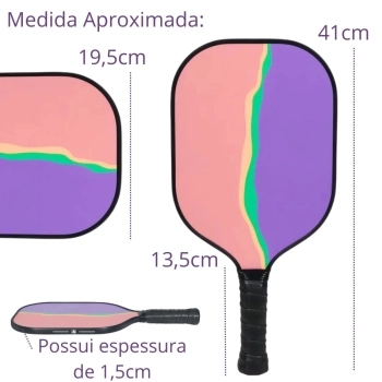 Raquete Pickleball Art Bel Esporte Preta em Fibra de Vidro com Bordas de Proteo