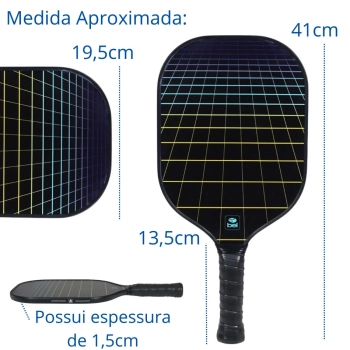 Raquete Pickleball Dimensions Bel Esporte Preta em Fibra de Vidro com Bordas de Proteo