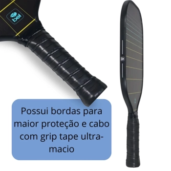 Raquete Pickleball Dimensions Bel Esporte Preta em Fibra de Vidro com Bordas de Proteo