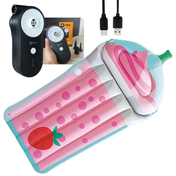 Kit Boia Colcho Inflvel Drink Tropical Milkshake 1,80m + Bomba de Ar Recarregavel Via Usb Portatil