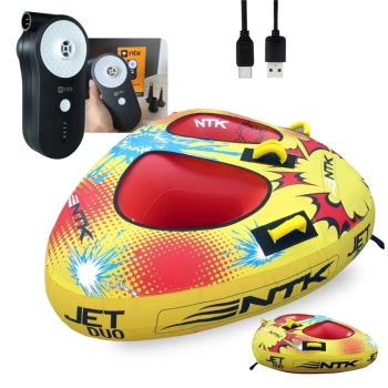 Kit Boia Inflvel Jet Ski Rebocvel para 2 Pessoas Jet Duo + Bomba de Ar Recarregavel Via Usb Portatil Ntk