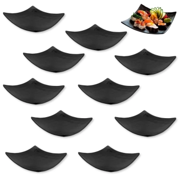Kit 10 Pratos 15 Cm Quadrado Cncavo Preto para Sushi em Melamina / Plstico