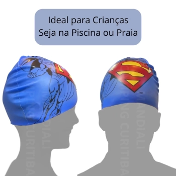Kit Touca Infantil Personagem Super-homem Liga da Justia + Oculos de Natao com Protetor de Ouvido para Praia