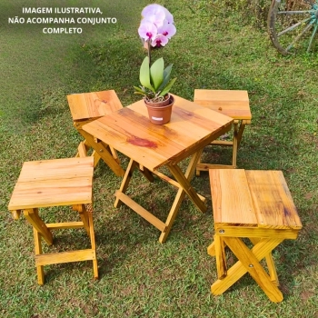 Kit Banco e Mesa em Madeira Dobravel Rustica Artesanal para Camping, Pesca e Jardim