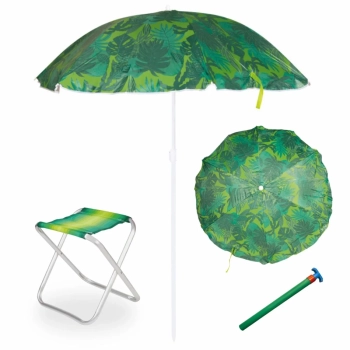 Kit Guarda Sol Colorido 1,30m + Banqueta em Alumnio Dobrvel + Saca Areia