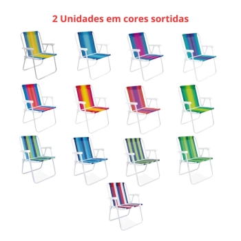 Kit 2 Cadeiras de Praia em Ao + Carrinho com Avano + Guarda Sol Fashion 1,50 M + Saca Areia Parque