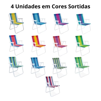 Kit 4 Cadeiras de Praia 4 Posi Aluminio + Carrinho com Avano + Guarda Sol 1,50 M + Saca Areia