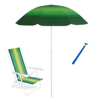 Kit Cadeira de Praia 4 Posies Ao + Guarda-sol Fashion Fps 70 1,50 M + Saca Areia Colorido Pesca