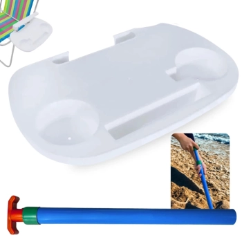 Kit Mesa Porttil para Cadeira de Praia com Porta Copos Branca + Saca Areia Colorido