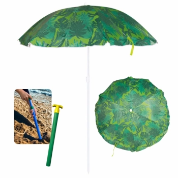 Kit Guarda Sol Estampado Colorido 1,30 M em Ao + Saca Areia pra Praia