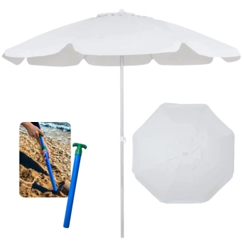 Kit Guarda Sol 1,60 M Branco em Aluminio e Bagum + Saca Areia Colorido