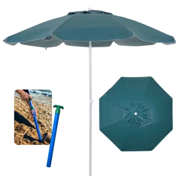 Kit Guarda Sol 1,60 M Verde Escuro em Aluminio e Bagum + Saca Areia Colorido