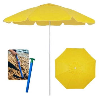 Kit Guarda Sol 1,60 M Amarelo em Aluminio e Bagum + Saca Areia Colorido