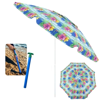Kit Guarda-sol Prosa Floral 2,40 Mts Articulado + Saca Areia Colorido