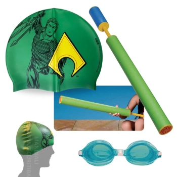 Kit Touca Infantil Personagem Aquaman + Oculos de Natao + Lana gua 60 Cm Colorido