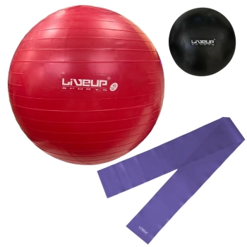 Kit Pilates Bola Sua 45cm Vermelha + Overball 25cm Preta + Faixa Elstica Mdia para Treino Yoga