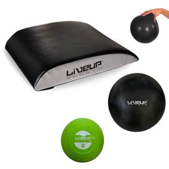 Kit Abmat Almofada Apoio Lombar + Mini Bola de Peso 2 Kg + Overball 25 Cm Preta Exerccios Fisioterapia