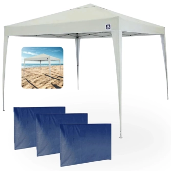 Kit Tenda Articulada Sanfonada Bege 3x3m Gazebo Dobravel + 3 Paredes Laterais Fantasy na Cor Azul