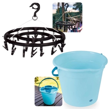 Kit Balde 12 Litros com Suporte Espremedor Removvel + Mini Varal para Roupas Intimas Preto