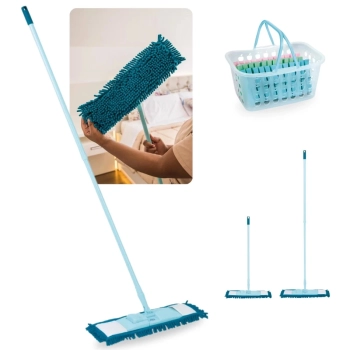 Kit Esfrego Mgico Mop Limpeza Pratica Retrtil Microfibra + Cesta Pequena com 36 Prendedores de Roupa