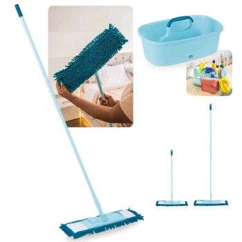 Kit Esfrego Mgico Mop Limpeza Pratica Retrtil Microfibra + Cesto Organizador com Divisrias e Ala