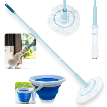 Kit Mop Twist Esfrego Giratrio Facil Torcao Rodo + Balde Retrtil Dobrvel 10 Litros