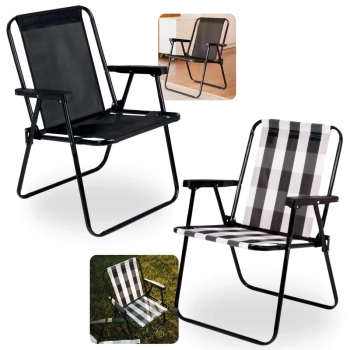 Kit 2 Cadeiras de Praia Modelo Preto e Retr para Casa, Jardim e Parque