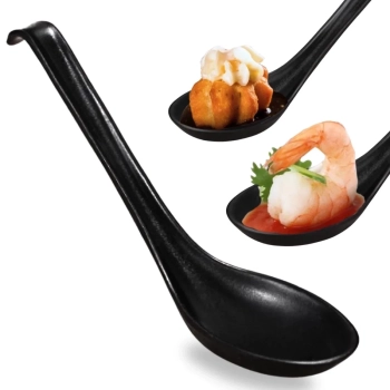 Kit Tigela Redonda 19 Cm em Melamina Preta + Colher + Par de Hashi Decorado