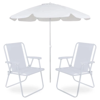 Kit 2 Cadeiras de Praia Brancas + Guarda Sol Branco de 2 Metros em Bagum para Casa, Jardim, Parque