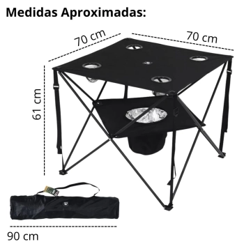 Mesa Dobrvel com Cooler Integrado Ultra Light Compacta Preta para Camping e Pesca